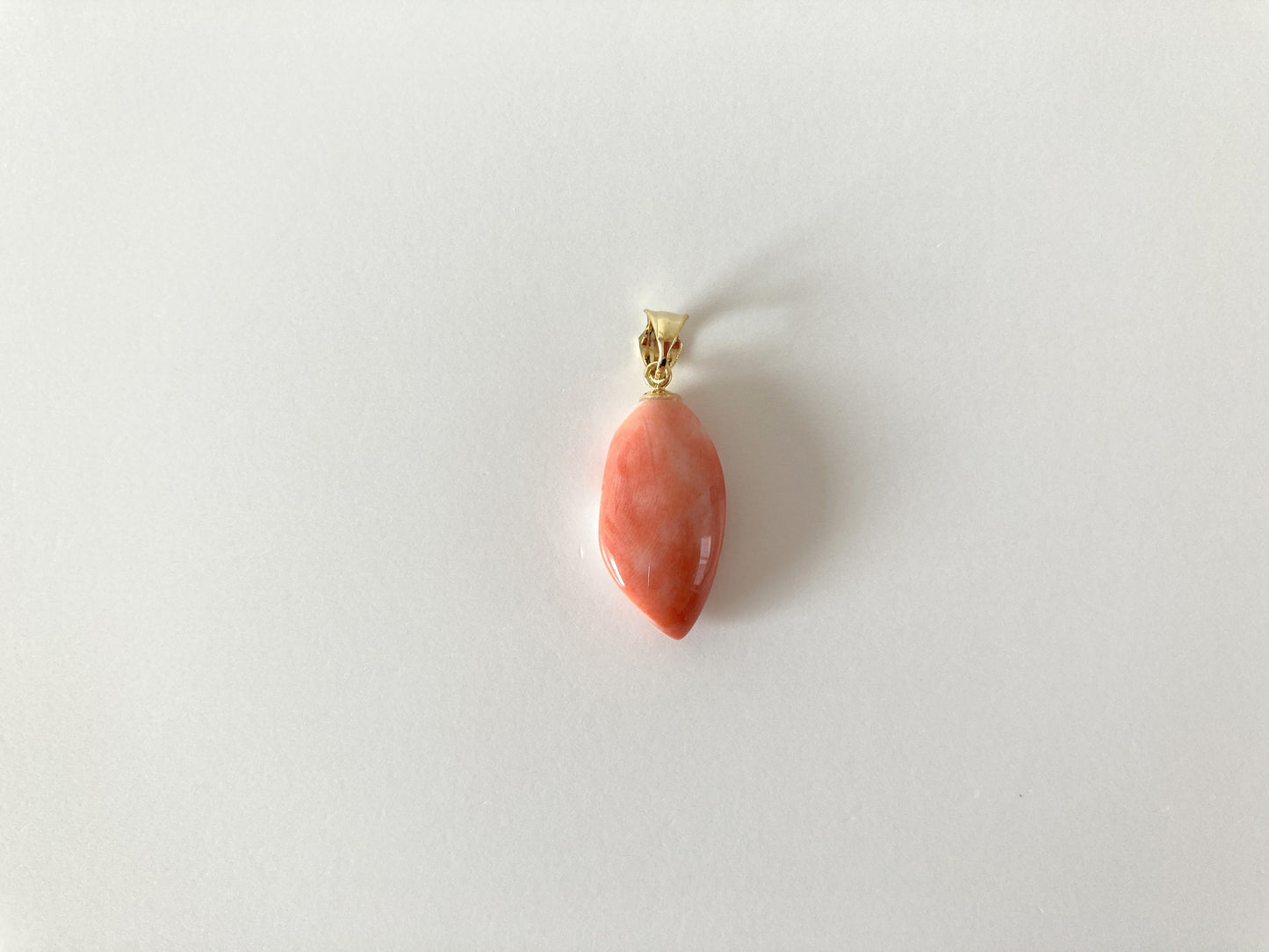Natural Unique Shaped Japanese Momo Coral Pendant, Natural Orange Color Coral, Silver Bail (Gold-Plated)