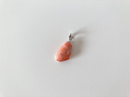 Natural Japanese Momo Unique Shaped Coral Pendant, Natural Unique Orange Color Coral, Silver Bail (Rhodium-Plated)