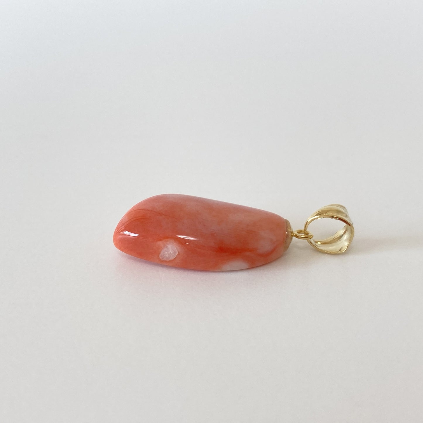 Natural Unique Shaped Japanese Momo Coral Pendant, Natural Orange Color Coral, Silver Bail (Gold-Plated)