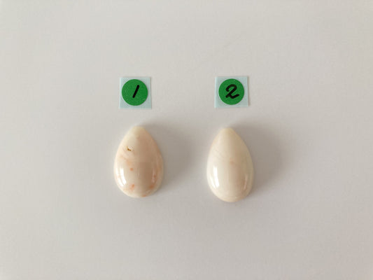 Natural Deep Sea Coral Teardrop Cabochon, Natural White/Pink Coral Teardrop Shape Loose, for Jewelry Making, Drilled Hole, Flat Back