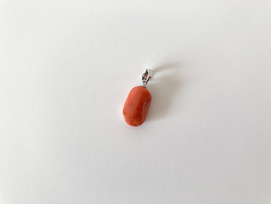 Natural Japanese Momo Unique Shaped Coral Pendant, Natural Dark Orange Color Coral, Silver Bail (Rhodium-Plated)