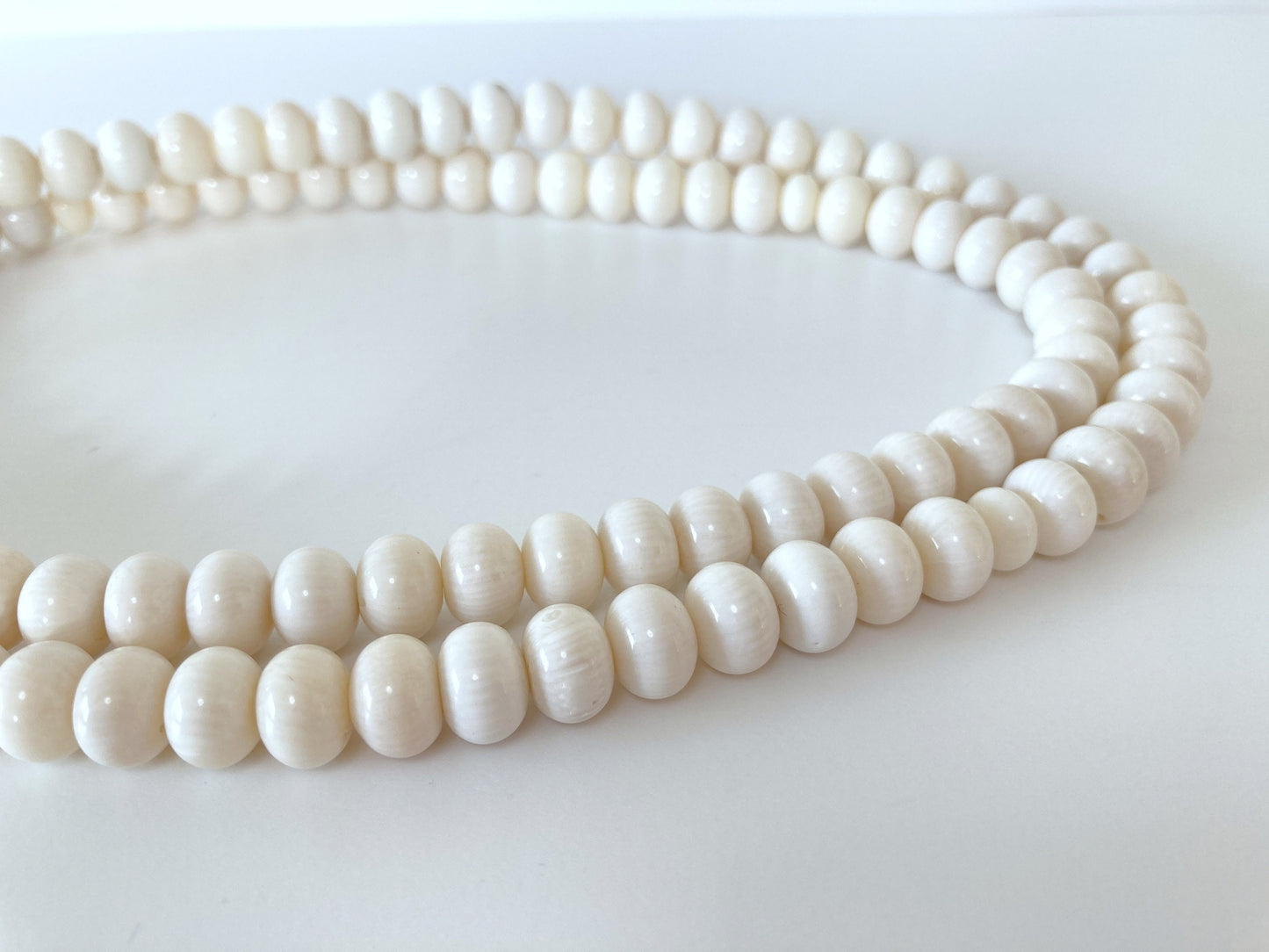 Japanese Big Long Rosary, Coral Prayer Beads, Natural White Bamboo Coral, 10x7mm, Rondelle, Disc Shape, Abacus Beads, 108 Pcs., Pure Silk