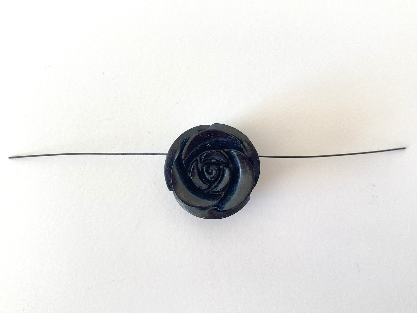 Jet Rose Carving Loose, 20mm Diameter with Off-Center Drilled Full Hole, for Jewelry Making, Price per Piece