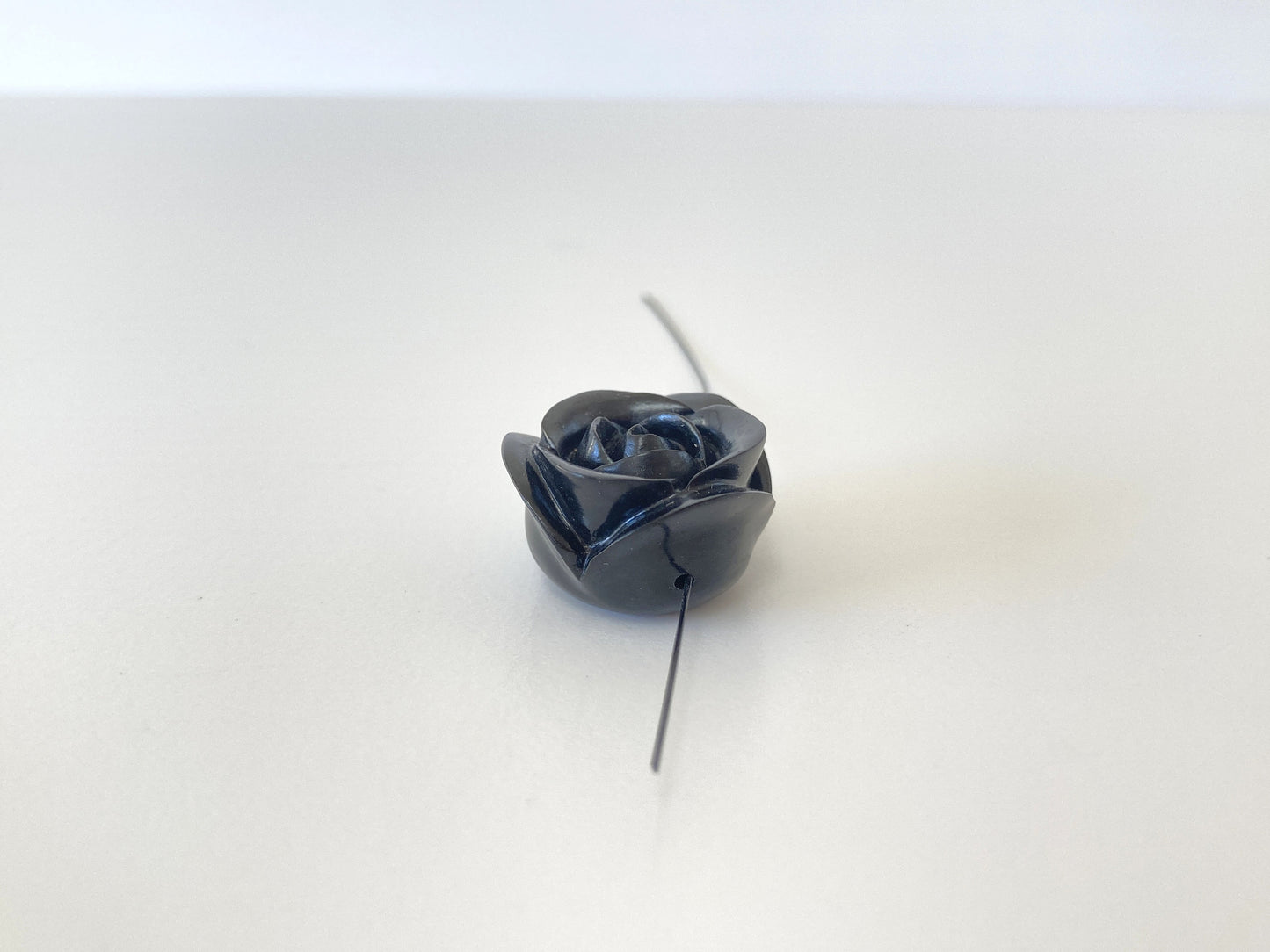 Jet Rose Carving Loose, 20mm Diameter with Off-Center Drilled Full Hole, for Jewelry Making, Price per Piece