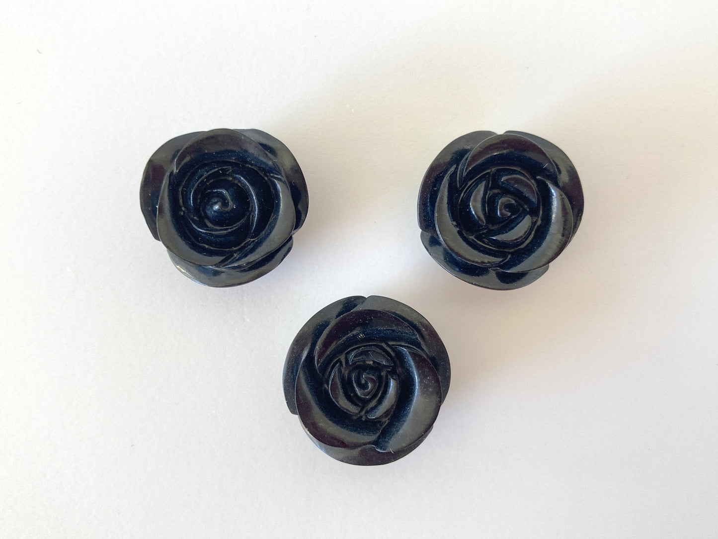 Jet Rose Carving Loose, 20mm Diameter with Off-Center Drilled Full Hole, for Jewelry Making, Price per Piece