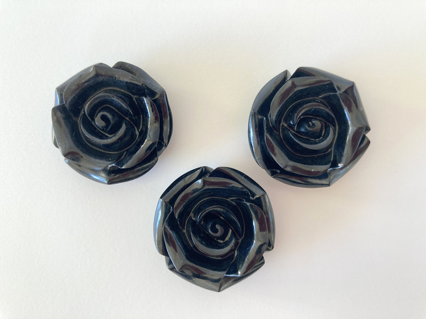 Jet Rose Carving Loose, 30mm Diameter with Off-Center Drilled Full Hole, for Jewelry Making, Price per Piece