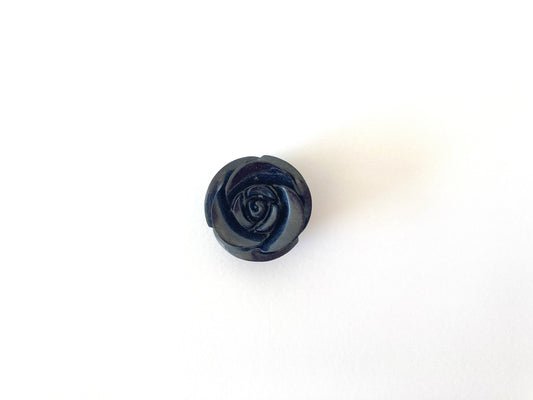 Jet Rose Carving Loose, 20mm Diameter with Off-Center Drilled Full Hole, for Jewelry Making, Price per Piece