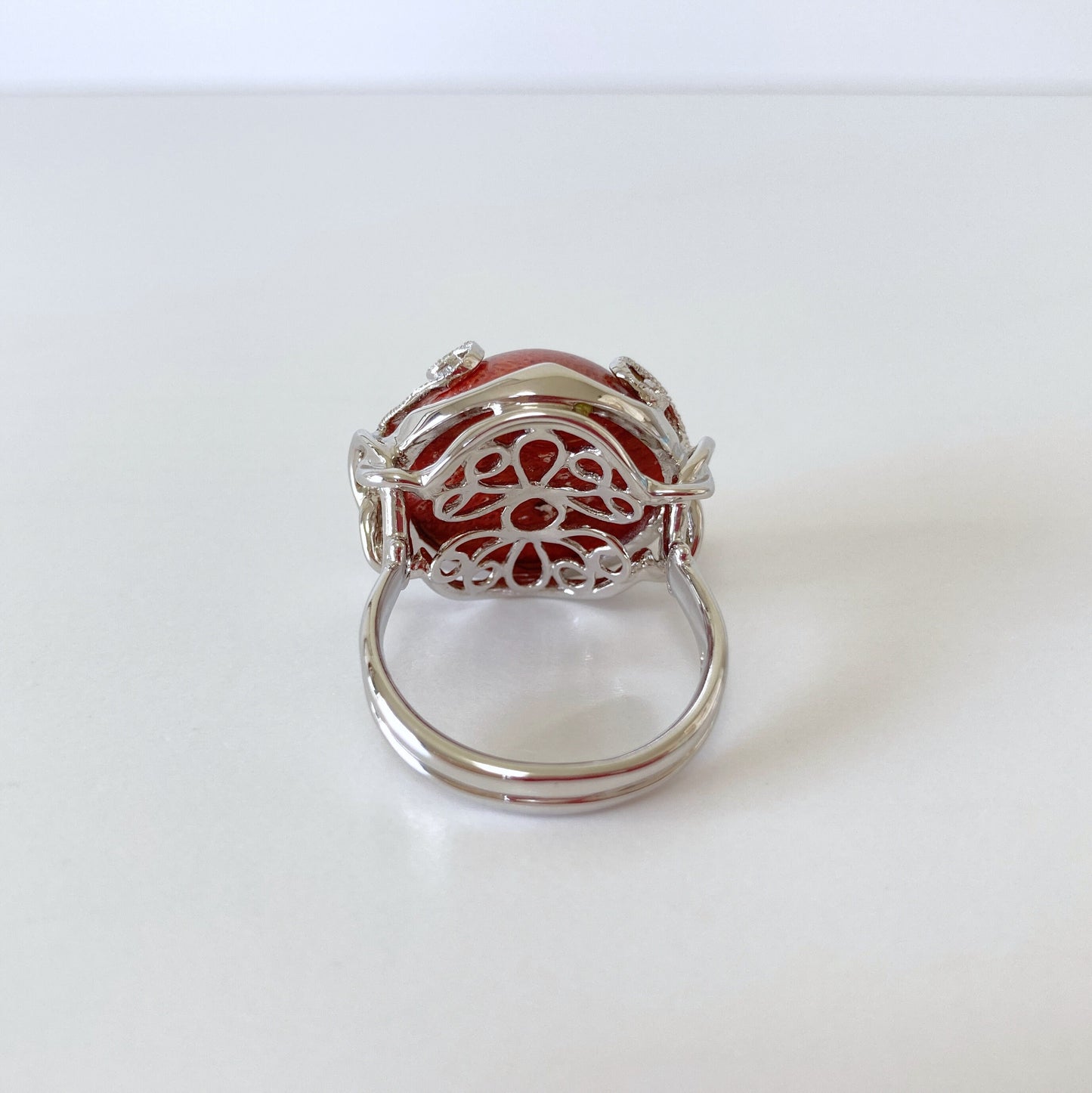 Natural sponge coral half circle silver ring,  size is Jp 17, US 8.5, UK Q, IT 57