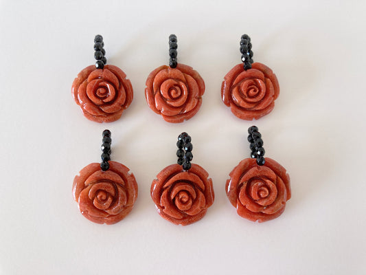 Genuine Sponge Coral Rose Pendant with Onyx Bail / African Coral / Diameter of 20-23mm / Natural Bright Reddish-Brown Color /Price per Piece