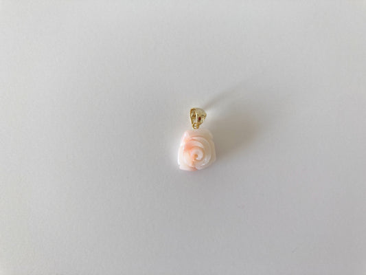 Deep Sea Coral Pendant, 13.9 - 12mm Rose carved pendant, Natural Pink/White Color Coral, Silver (gold plated) bail, Genuine Coral Pendant