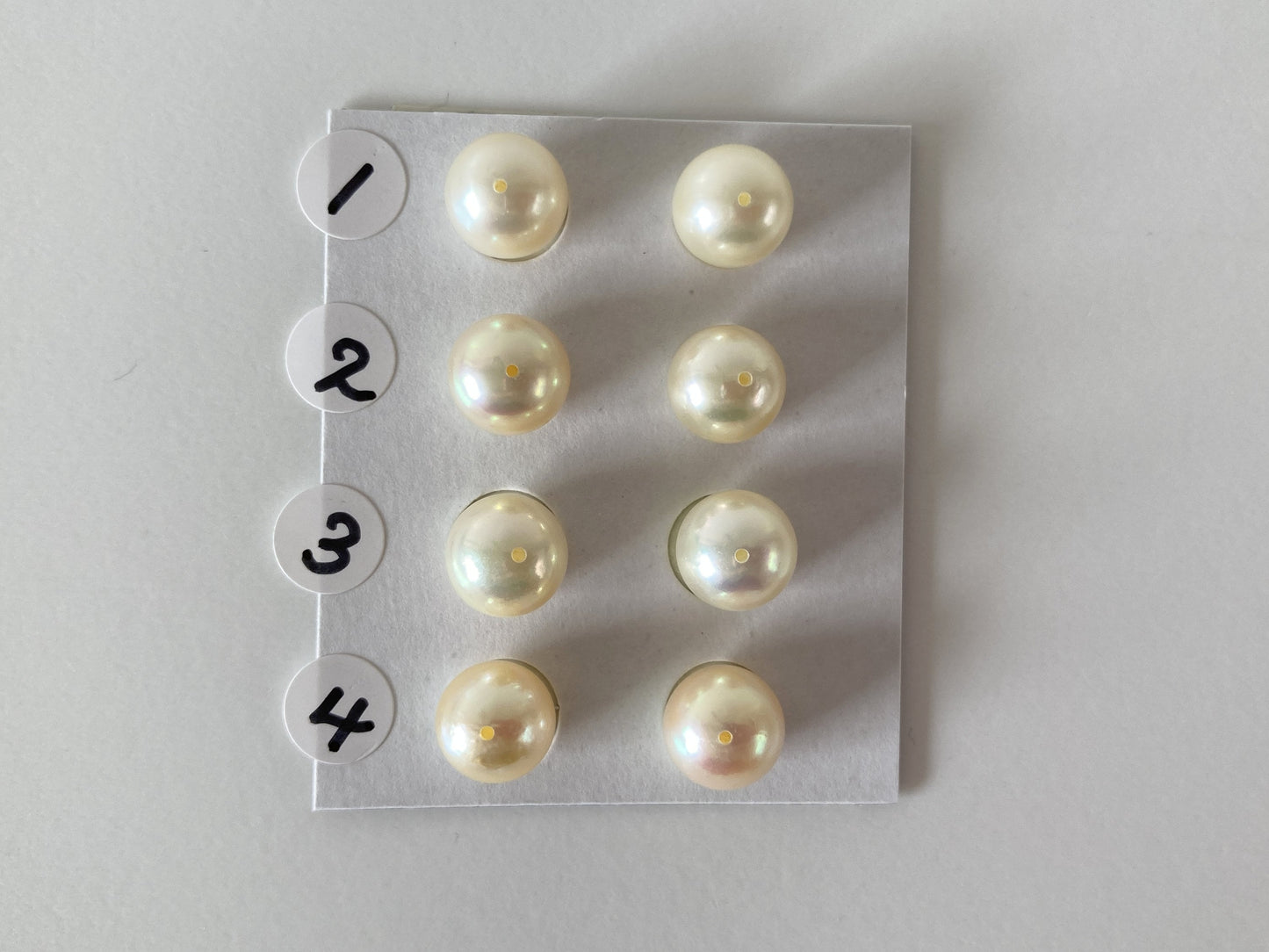 Japanese Cultured Akoya pearl 8.5-8.7mm, Natural Yellow Color, Half-Drilled Round loose, Price per pair, Salt water pearl