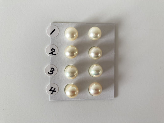 Japanese Cultured Akoya pearl 8.5-8.7mm, Natural Yellow Color, Half-Drilled Round loose, Price per pair, Salt water pearl