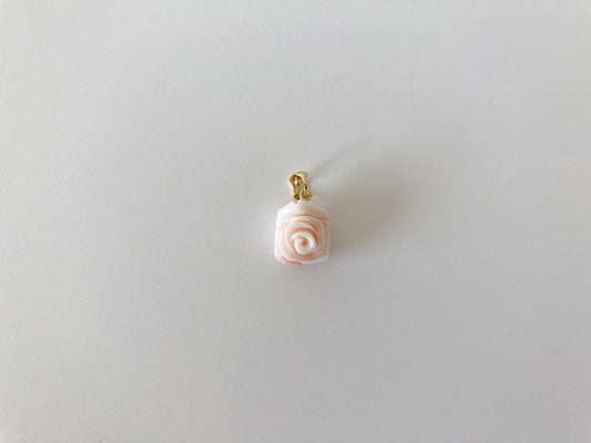 Deep Sea Coral Pendant, 14.6 - 11.5mm Rose carved pendant, Natural Pink/White Color Coral, Silver (gold plated) bail, Genuine Coral Pendant