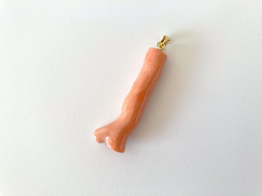 Natural Momo Coral Branch Pendant, Japanese Orange Coral, Length 46mm, Natural Color, Silver Bail (Gold-Plated), Natural Shape