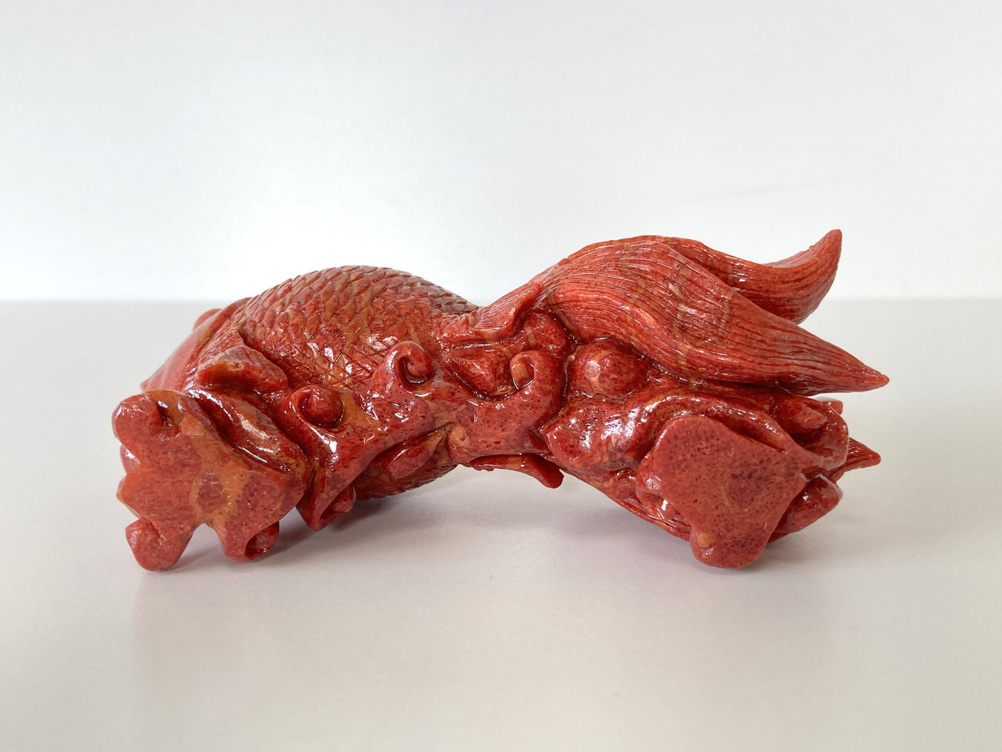 Big 90mm Natural Sponge Coral Goldfish Carving Loose, Apple Coral Fish Carving, For Display