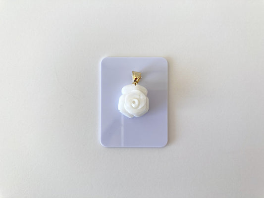 Natural White Coral Rose Pendant, 15x13.5mm Rose, Natural Pure White Color Coral, Silver(Gold plated) Bail, Genuine Precious Coral Pendant