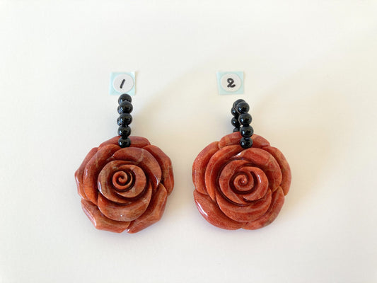 Value-priced, Genuine Sponge Coral 35mm Rose Pendant with Onyx Bail / African Coral / Natural Reddish-Brown Color / Price per Piece