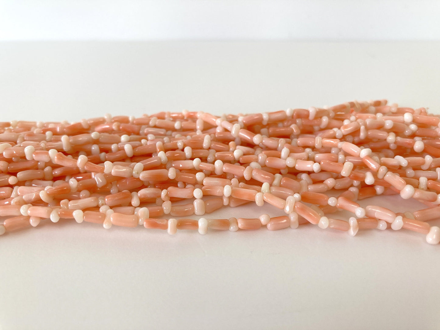 Natural Pink Coral tube 'n baroque shaped beads half-strand, pale pink and orange color coral, 19cm, 7.5inches, for accessory making