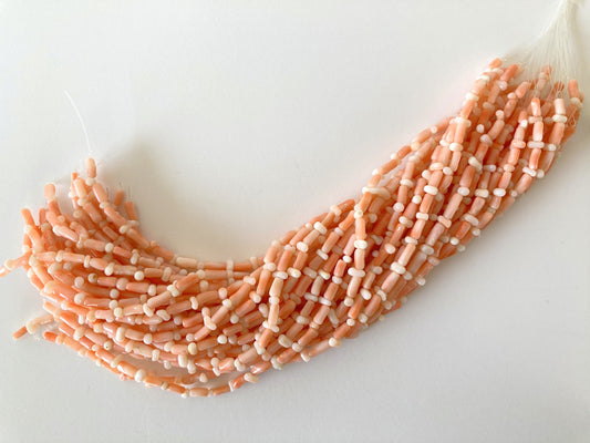 Natural Pink Coral tube 'n baroque shaped beads half-strand, pale pink and orange color coral, 19cm, 7.5inches, for accessory making