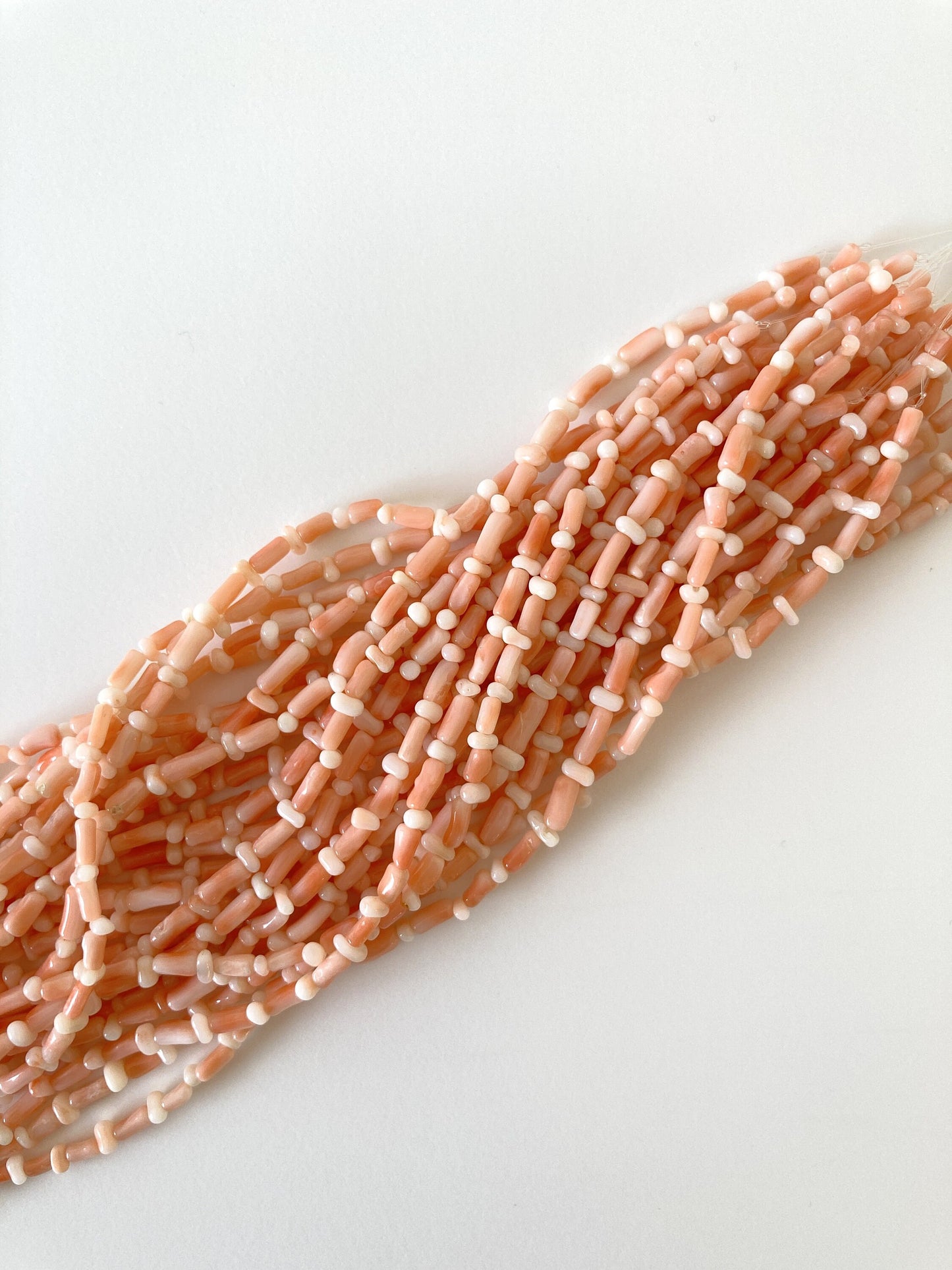 Natural Pink Coral tube 'n baroque shaped beads half-strand, pale pink and orange color coral, 19cm, 7.5inches, for accessory making