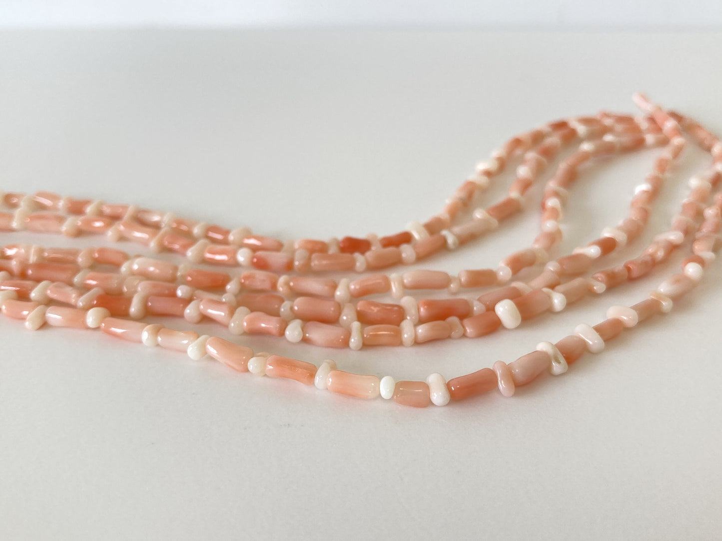 Natural Pink Coral tube 'n baroque shaped beads half-strand, pale pink and orange color coral, 19cm, 7.5inches, for accessory making