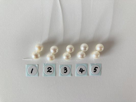 Japanese White Akoya Pearl Beads, 6.7mm, Mini Strand, Short Strand, 2 Pieces, Genuine Akoya Pearl, Cultured in Sea Water