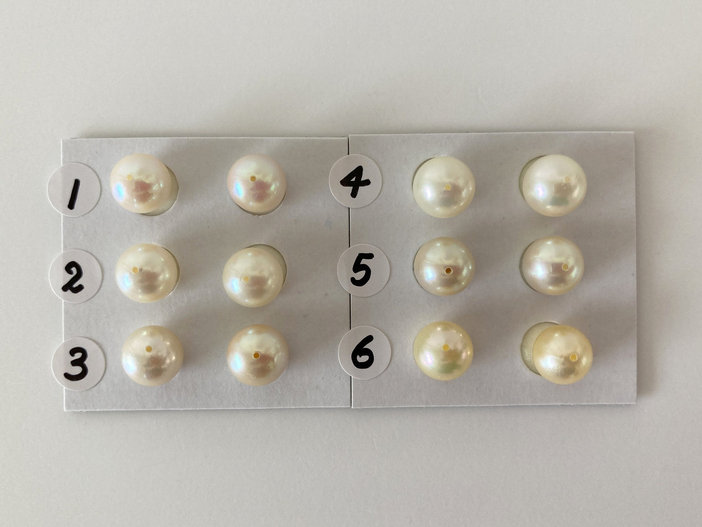 Japanese Cultured Akoya pearl 8.5mm, Natural Cream/Yellow Color, Half-Drilled Round loose, Price per pair, Salt water pearl