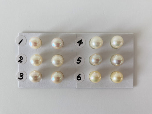 Japanese Cultured Akoya pearl 8.5mm, Natural Cream/Yellow Color, Half-Drilled Round loose, Price per pair, Salt water pearl