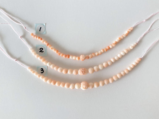 Natural Coral Short Strand Beads with Carving Beads, Pink Momo (Boke) Coral Beads, Pale Orange Color Momo Coral, 11cm(4.3in), Natural color