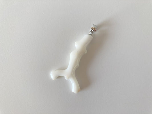 Natural White Coral Branch Pendant, 43mm, Natural color, Japanese White Precious Coral, Silver Bail (Gold-Plated)