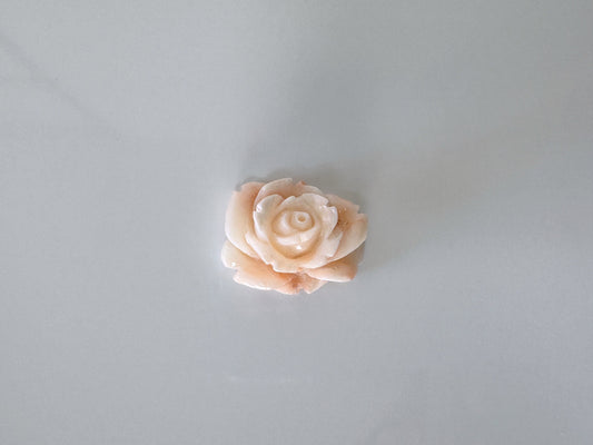 Natural Deep Sea Coral Rose Carving Loose, Natural White/Pink Color Coral, 28x22.5mm, Flat Back, For Jewelry Making, Hand Carved