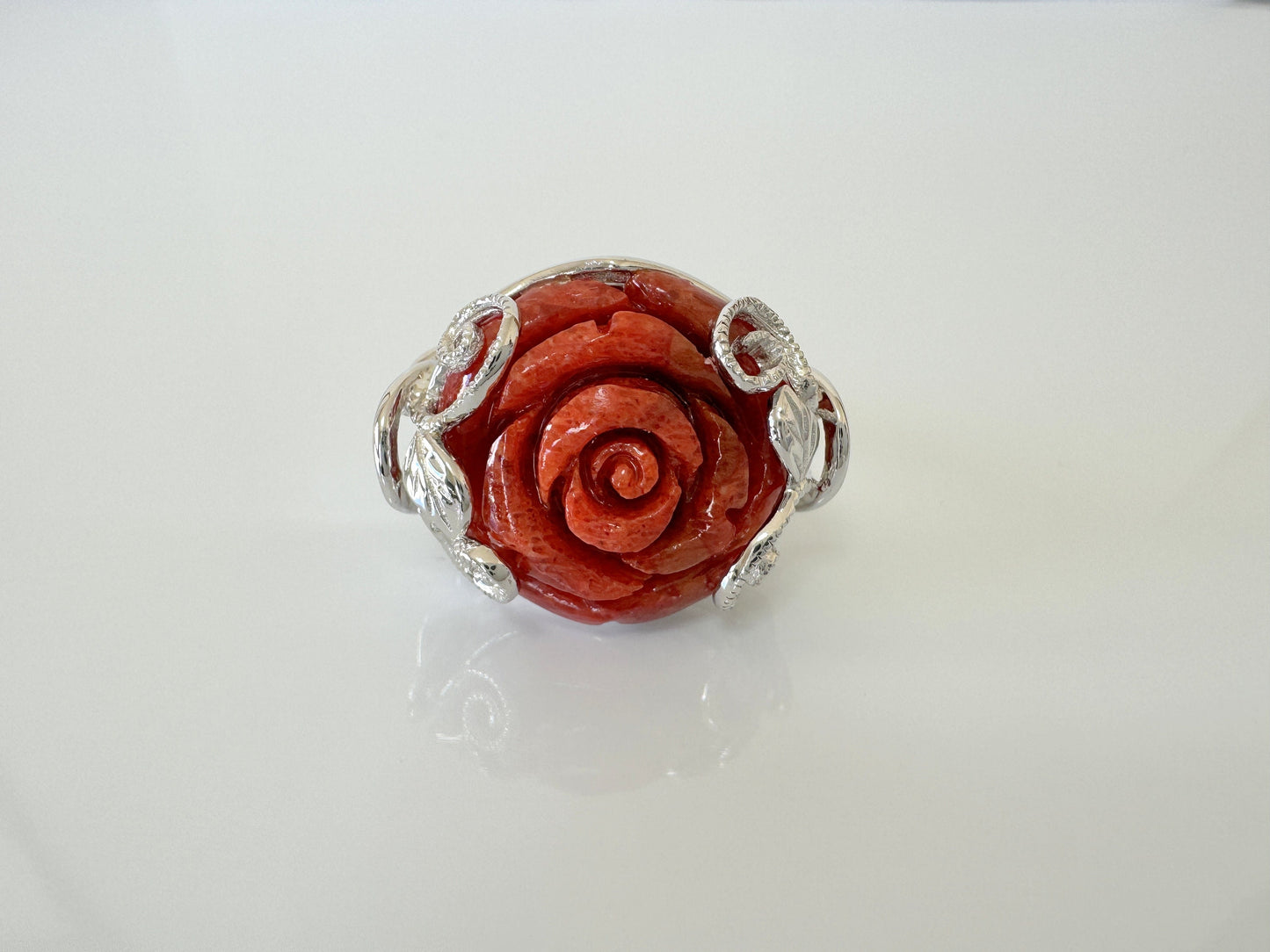 Natural sponge coral rose silver ring,  size is Jp 13, US 6.5-7, UK M-N, IT 53