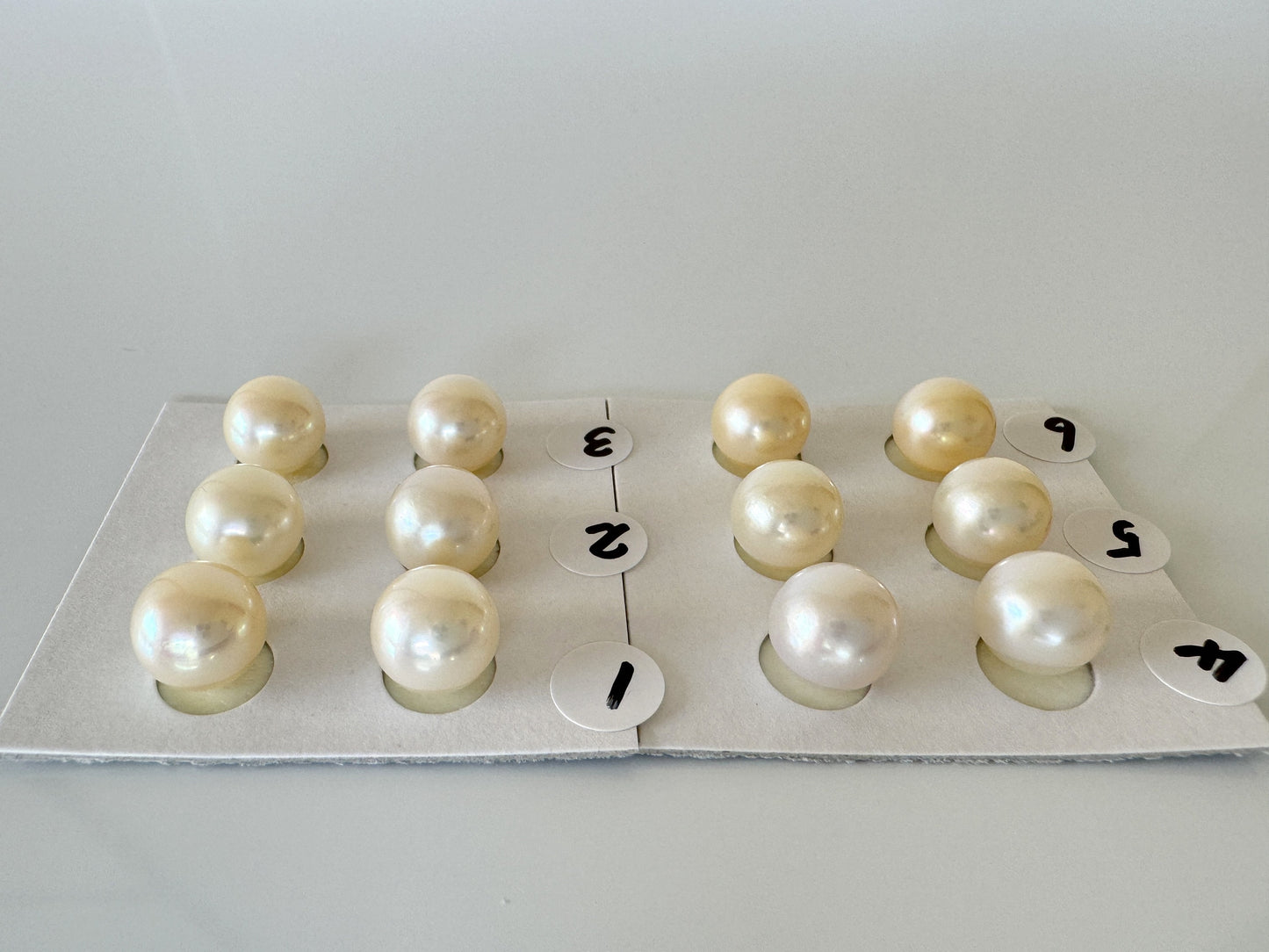 Japanese Cultured Akoya pearl 8.5-9mm, Natural Cream/Yellow Color, Half-Drilled Round loose, Price per pair, Salt water pearl