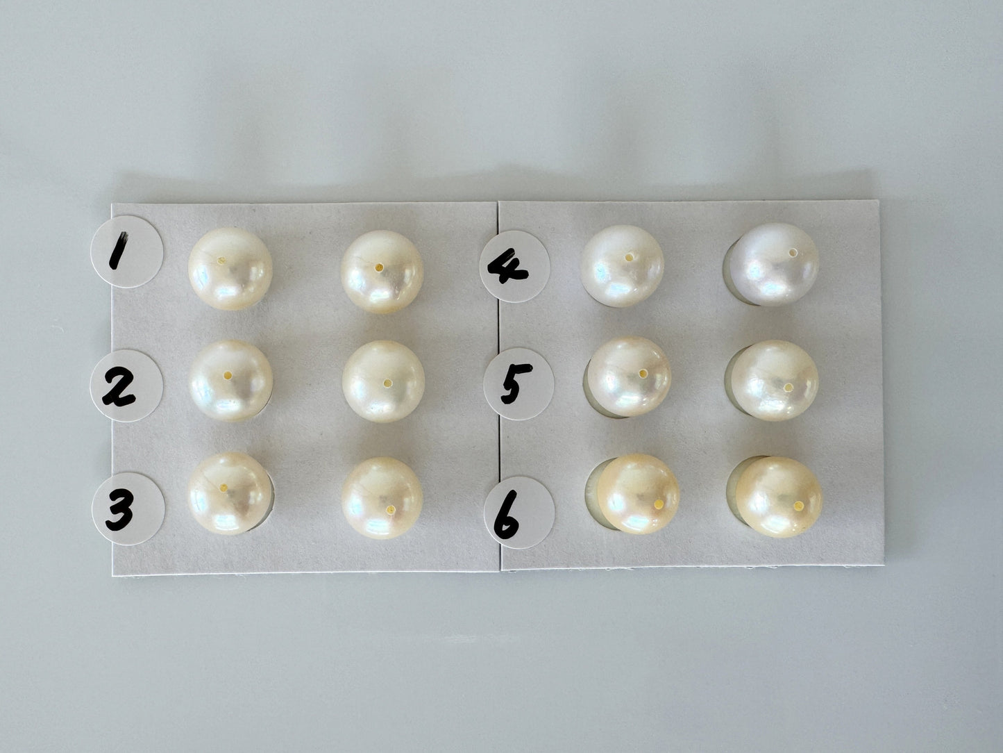 Japanese Cultured Akoya pearl 8.5-9mm, Natural Cream/Yellow Color, Half-Drilled Round loose, Price per pair, Salt water pearl