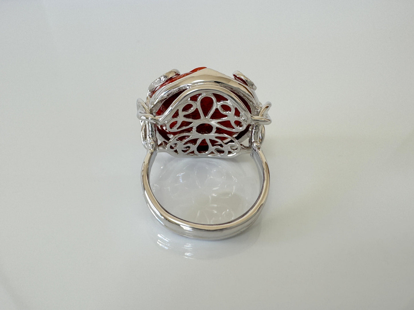 Natural sponge coral rose silver ring,  size is Jp 13, US 6.5-7, UK M-N, IT 53