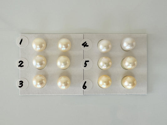 Japanese Cultured Akoya pearl 8.5-9mm, Natural Cream/Yellow Color, Half-Drilled Round loose, Price per pair, Salt water pearl