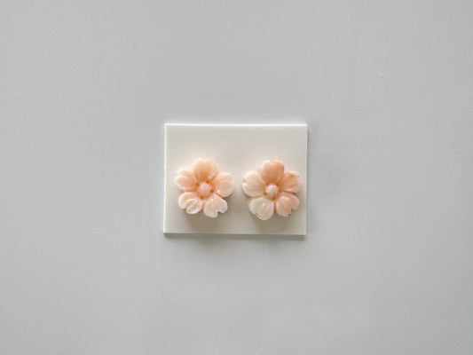 Natural Deep Sea Coral Cherry Blossom Carvings Loose, Sakura Carving, 13.5mm, Pink Color Coral, Natural color, Price per pair