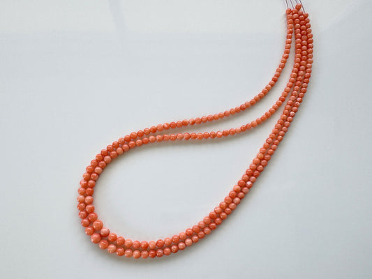 Natural Deep Sea Coral 3.2-5.2mm Round Gradation Beads Strand, Genuine Natural Orange / Pink Color, 40cm, 15.7", For Jewelry Making