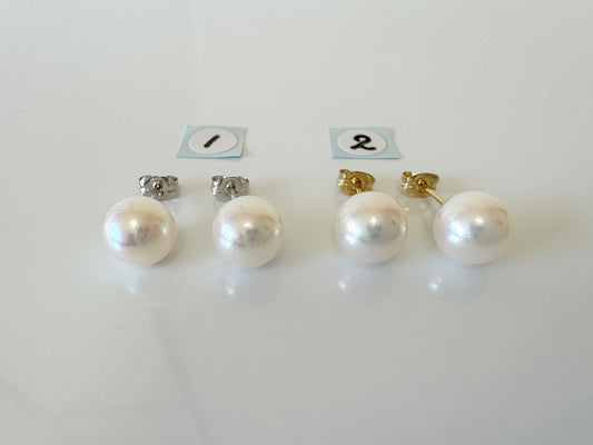 Japanese White Akoya Pearl Stud Earrings, 8mm, Silver 925 Post/Ear Nuts, Genuine Akoya Pearl, Salt water cultured pearl